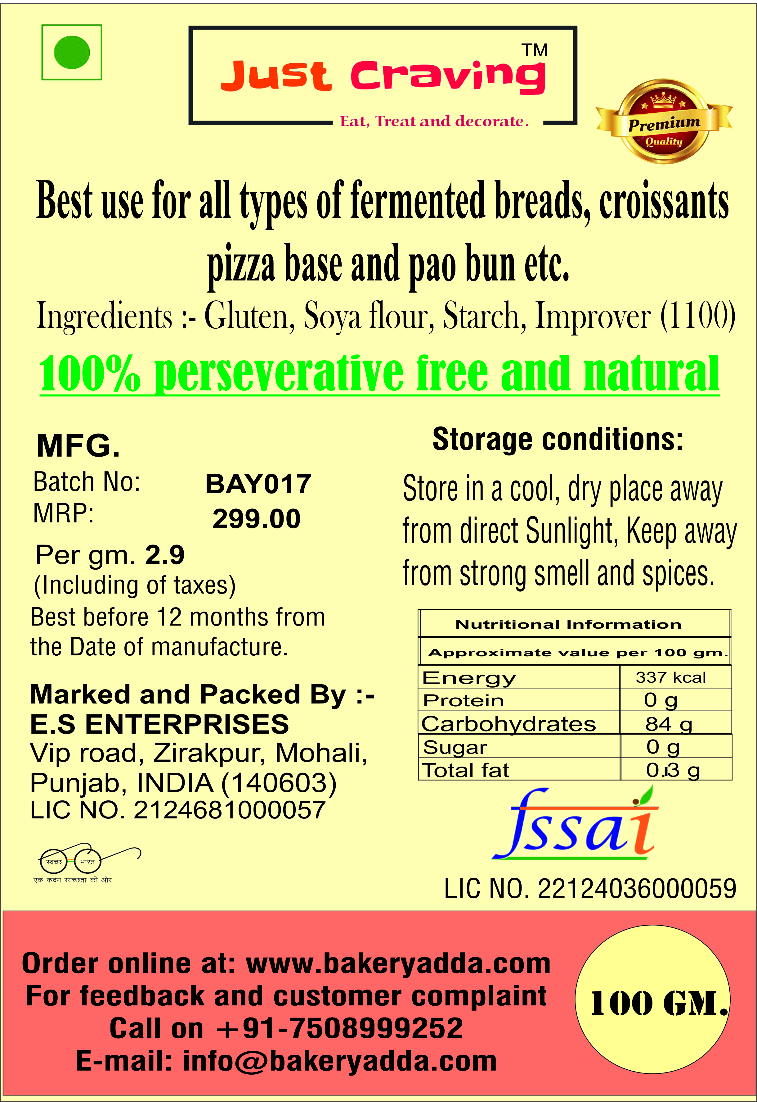 Bread gluten + improver powder mix