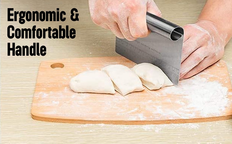 Cake Scrapper Cutter Chopper Stainless Steel with Measuring Scale, Pizza Pastry Bread Dough Multipurpose Scraper Icing Fondant Decorating Smoothing Baking Tools