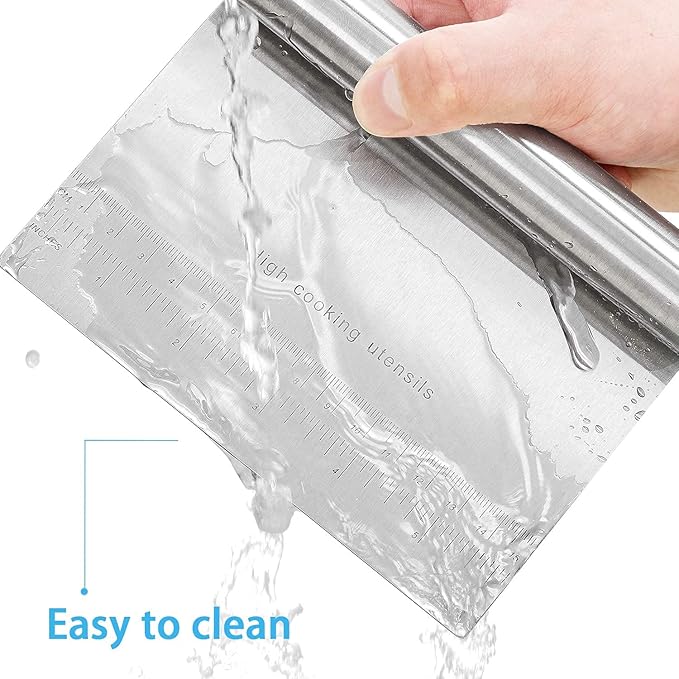 Cake Scrapper Cutter Chopper Stainless Steel with Measuring Scale, Pizza Pastry Bread Dough Multipurpose Scraper Icing Fondant Decorating Smoothing Baking Tools